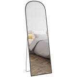 HOMCOM Oglindă de Podea și Perete, Oglindă Modernă cu Structură din Aliaj de Aluminiu și Suport Pliabil, 50x161.5 cm, Negru | Aosom Romania