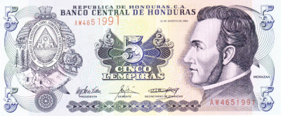Bancnota Honduras 5 Lempiras 2004 - P85d UNC foto