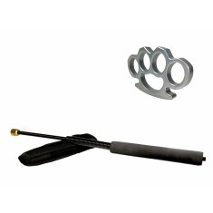 Set baston telescopic flexibil negru 47 cm + box argintiu 0.5 cm grosime