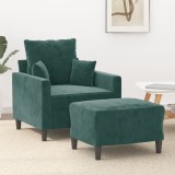 vidaXL Fotoliu canapea cu taburet, verde &icirc;nchis, 60 cm, catifea