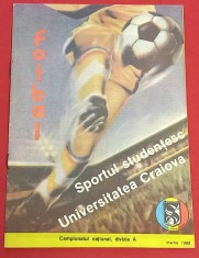 Program meci fotbal SPORTUL STUDENTESC BUCURESTI - UNIVERSITATEA CRAIOVA (martie 1988)