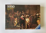 Puzzle original german RAVENSBURGER de 5000 de piese, Rondul de noapte de Rembrandt, dimensiune puzzle 153 x 101 cm, anul 1977, Unisex, peste 14 ani, Carton