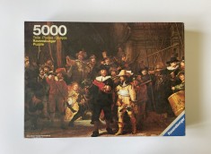 Puzzle original german RAVENSBURGER de 5000 de piese, Rondul de noapte de Rembrandt, dimensiune puzzle 153 x 101 cm, anul 1977