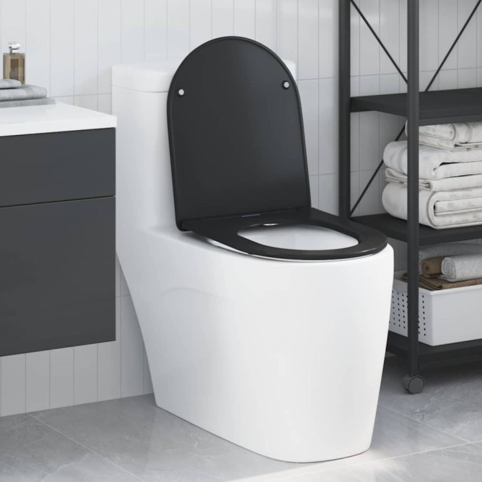 vidaXL Capac WC cu eliberare rapidă, &icirc;nchidere lentă, negru, duroplast
