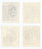 *Romania, lot 9 cu 4 timbre perforate identice cu perforatii in pozitii diferite, Stampilat
