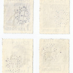 *Romania, lot 9 cu 4 timbre perforate identice cu perforatii in pozitii diferite