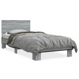 VidaXL Cadru de pat, gri sonoma, 90x190 cm, lemn prelucrat și metal