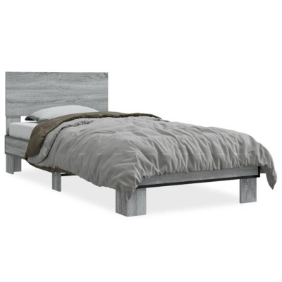 vidaXL Cadru de pat, gri sonoma, 90x190 cm, lemn prelucrat și metal foto