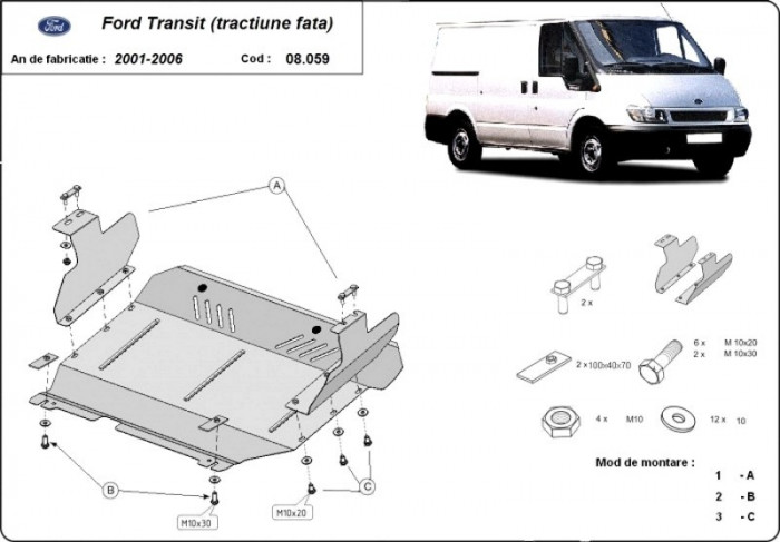 Scut motor metalic Ford Transit - tractiune fata 2000-2007