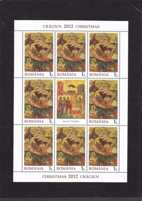 ROMANIA 2012 CRACIUN MINICOALA DE 8 TIMBRE + 1V, MNH. foto