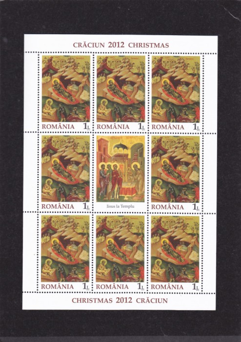 ROMANIA 2012 CRACIUN MINICOALA DE 8 TIMBRE + 1V, MNH.