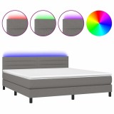 Cumpara ieftin Pat cu arcuri, saltea si LED, gri inchis, 180x200 cm, textil