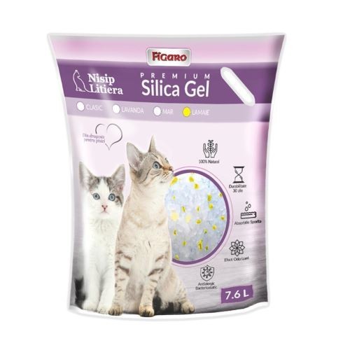Asternut igienic pentru pisici Silica Gel Figaro 7,6L cu lamaie