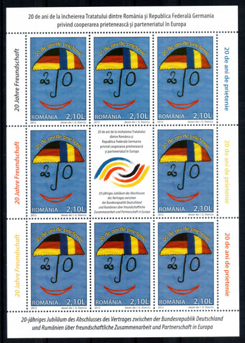 Romania 2012, LP 1955 c, 20 ani Tratatul Prietenie RO-GER, minicoala, MNH! RARA!