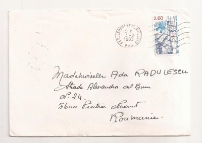 FD15 - Plic Circulat international Franta - Romania , 1983 plus corespondenta foto