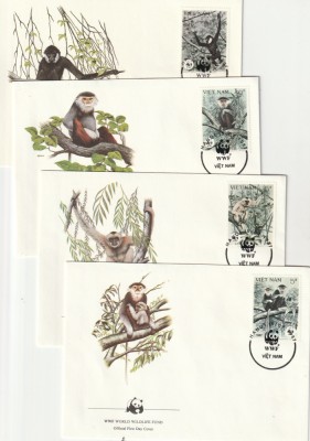 Fauna FDC WWF maimute,Vietnam. foto