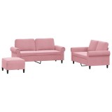 Cumpara ieftin Set de canapele cu perne, 3 piese, roz, catifea