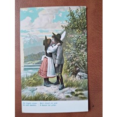 Carte postala, copii in costume traditionale, inceput de secol XX