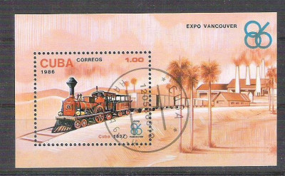 Cuba 1986 Trains, UPU, perf. sheet, used AA.026 foto