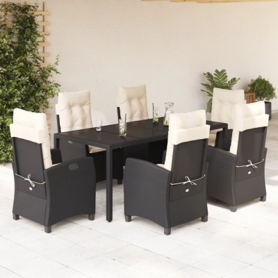 vidaXL Set mobilier de grădină cu perne, 7 piese, negru, poliratan foto
