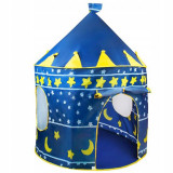 Cort de joaca pentru copii, Kruzzel, tip castel, cu husa, model luna si stele, albastru, 105x135 cm GartenVIP DiyLine, Isotrade