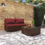 Set mobilier relaxare gradina cu perne 3 piese maro poliratan GartenMobel Dekor, vidaXL