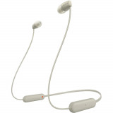 Casti In-Ear Sony WI-C100C, Wireless, Bluetooth, IPX4, Microfon, Fast pair, Autonomie 25 ore, Bej