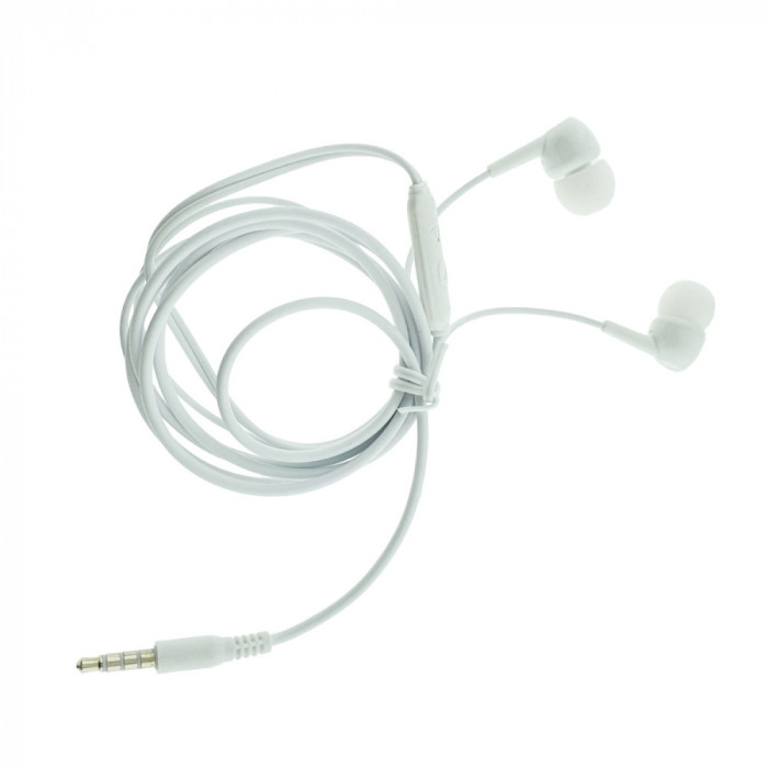 Casti in-ear cu microfon, XO-EP37 87789, conector tip Jack 3.5 mm, control pe fir, lungime cablu 115 cm, albe