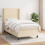 VidaXL Pat box spring cu saltea, crem, 90x190 cm, textil