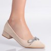Pantofi Dama Bej Piele Ecologica Intoarsa, Toc Gros 3.5cm, Varf Ascutit, Marimea 37