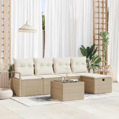 vidaXL Set de canapele pentru grădină cu pernă 6 pcs bej și crem foto