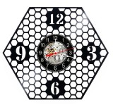 Ceas Perete Vinil Model Fagure Miere Albine Geometric Negru 30cm Silentios