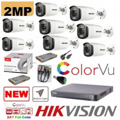 Kit 8 camere supraveghere 2MP, ColorVu, IR 40m (color noaptea) HikVision + DVR 8 canale TurboHD + Surse + Cablu foto