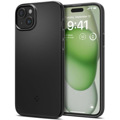 Husa pentru iPhone 15 Plus, Spigen Thin Fit, Black foto