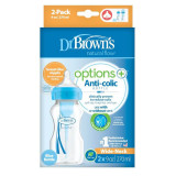 Pachet biberoane anticolici cu gat larg albastru Options+, 270 ml, 2 buc, Dr Browns, Dr. Browns