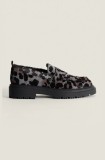 Hoff mocasini de piele MOCASIN LEOPARD GRIS femei, culoarea gri, cu toc plat, 22428003
