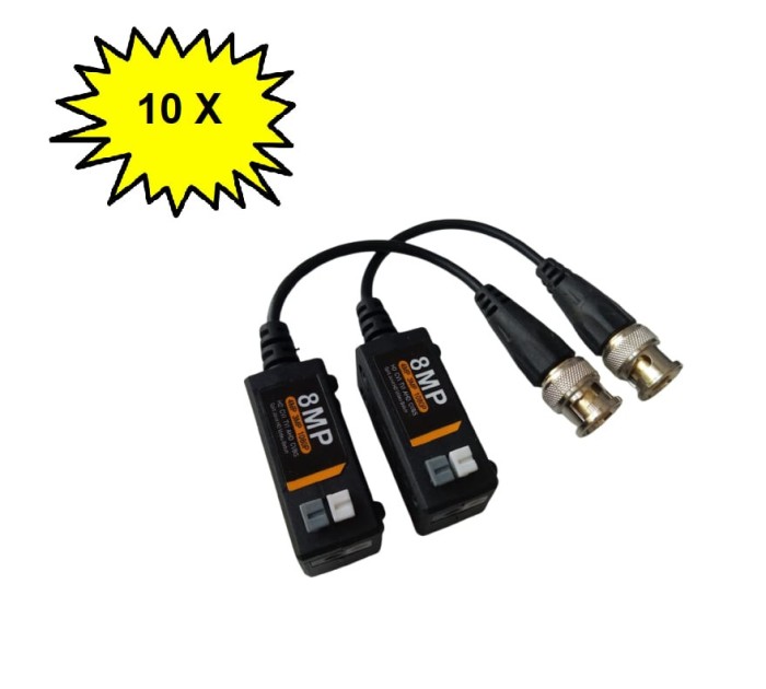 Pachet 10 x set videobalun, prindere rapida, AHD-CVI-TVI-CVBS 8MP- 4K