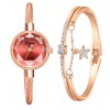 Set Ceas Dama Lvpai Red, Elegant, Bratara Aurie Inclusa, Quartz, Cadran Rosu, Diametru 2.4cm, Fashion, Feminin