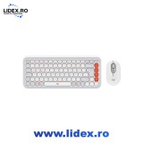Kit Wireless Tastatura + Mouse Logitech POP ICON COMBO, Bluetooth, EasySwitch, OffWhite