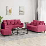 vidaXL Set canapea cu perne, 3 piese, roșu vin, catifea
