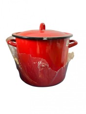 Oala emailata 10l rosie cu capac Resigilat Handy KitchenServ