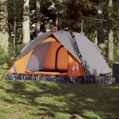 vidaXL Cort camping cupolă 3 persoane, gri/portocaliu, setare rapidă