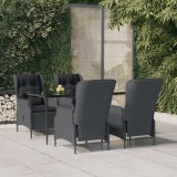 Set mobilier gradina vidaXL 5 piese, poliratan gri inchis, masa sticla 160cm, scaune rabatabile, perne incluse