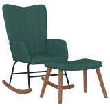 VidaXL Scaun balansoar cu taburet, verde &icirc;nchis, catifea