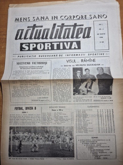 ziarul actualitatea sportiva 29 martie 1990 - interviu helmuth duckadam