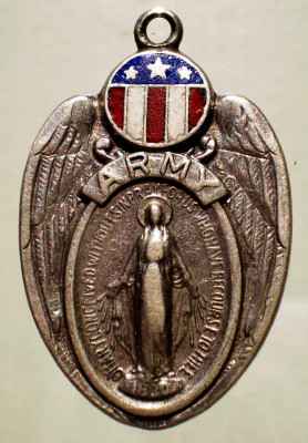 F.567 PANDANTIV RELIGIOS MILITAR USA SUA ARMY FECIOARA MARIA ARGINT STERLING foto