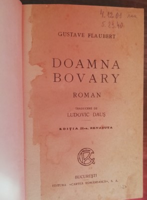 myh 50f - Gustav Flaubert - Doamna Bovari - editie interbelica foto