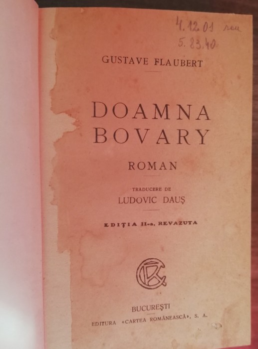 myh 50f - Gustav Flaubert - Doamna Bovari - editie interbelica