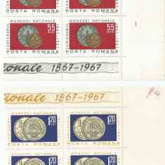 Romania, LP 646/1967, Centenarul monedei nationale, bloc de 4 timbre, MNH