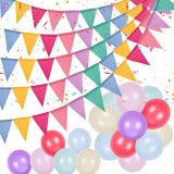 Set de petrecere cu 5 bannere si 24 baloane Colmanda, textil/latex, multicolor